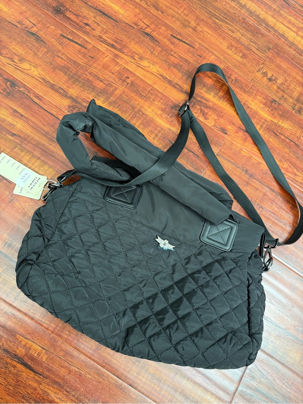 NWT Quilted Black Shoulder Tote Bag with Crossbody Strap